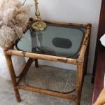 table bambou vintage, verre fumé aglaé n°01-1