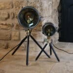 projecteur lampadaire vintage rénové – phare ancien "besnard paris" sur trépied n°02