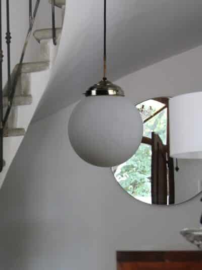luminaire suspension opaline chrome, lucie n°06