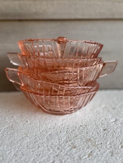 lot 5 coupelles à dessert en verre rosé, valentine