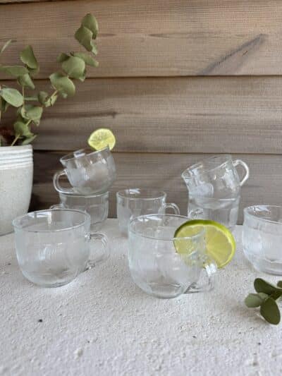 lot 8 tasses en verre vintage, valentine