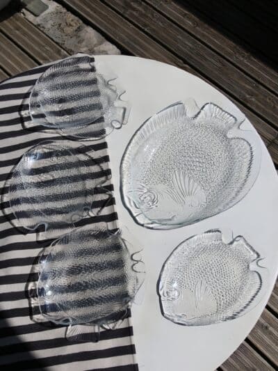 service verre vintage "poissons", arcoroc & codec