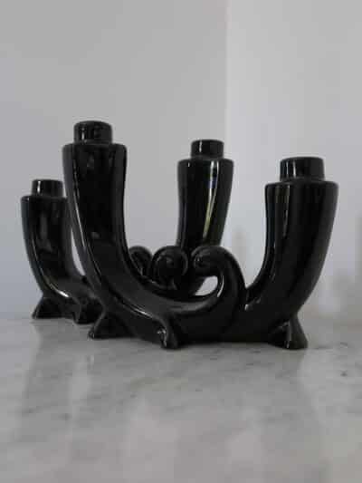 paire bougeoirs art déco céramique noire, barnabé n°02