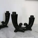paire bougeoirs art déco céramique noire, barnabé n°02