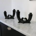 paire bougeoirs art déco céramique noire, barnabé n°02