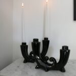 paire bougeoirs art déco céramique noire, barnabé n°02