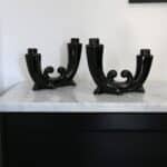 paire bougeoirs art déco céramique noire, barnabé n°02