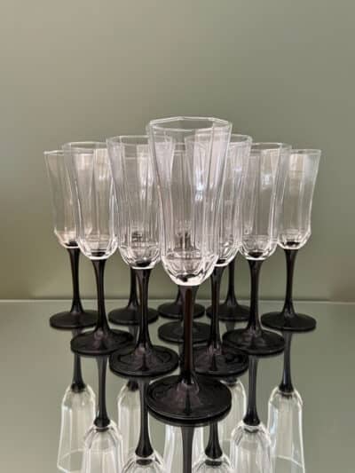 11 flûtes à champagne en verre vintage, esso, luminarc