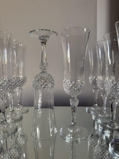 12 flûtes à champagne en verre vintage, cristal d'arques