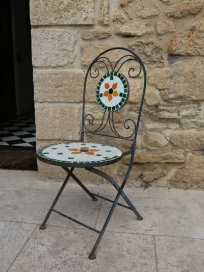 chaise de jardin fer forgé & mosaïque, colette