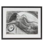 dessin au fusain, femme nue, signé