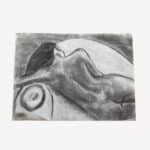 dessin au fusain, femme nue, signé