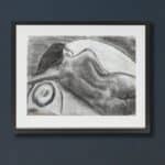 dessin au fusain, femme nue, signé
