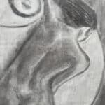 dessin au fusain, femme nue, signé