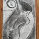 dessin au fusain, femme nue, signé