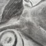 dessin au fusain, femme nue, signé