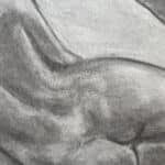 dessin au fusain, femme nue, signé